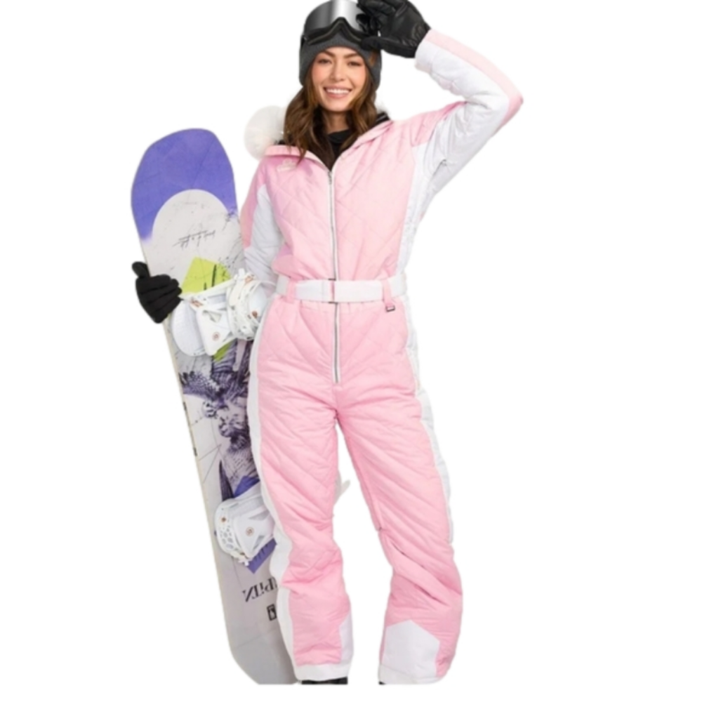 Tipsy Elves Snow Suit Womens L Powder Pink One Piece Performance Snow Suit NWT